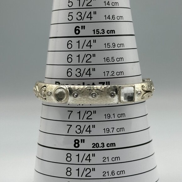 Brighton Bangle Bracelet Silver Tone Life's Pleasures Hammered Crystal Accents - Picture 13 of 14